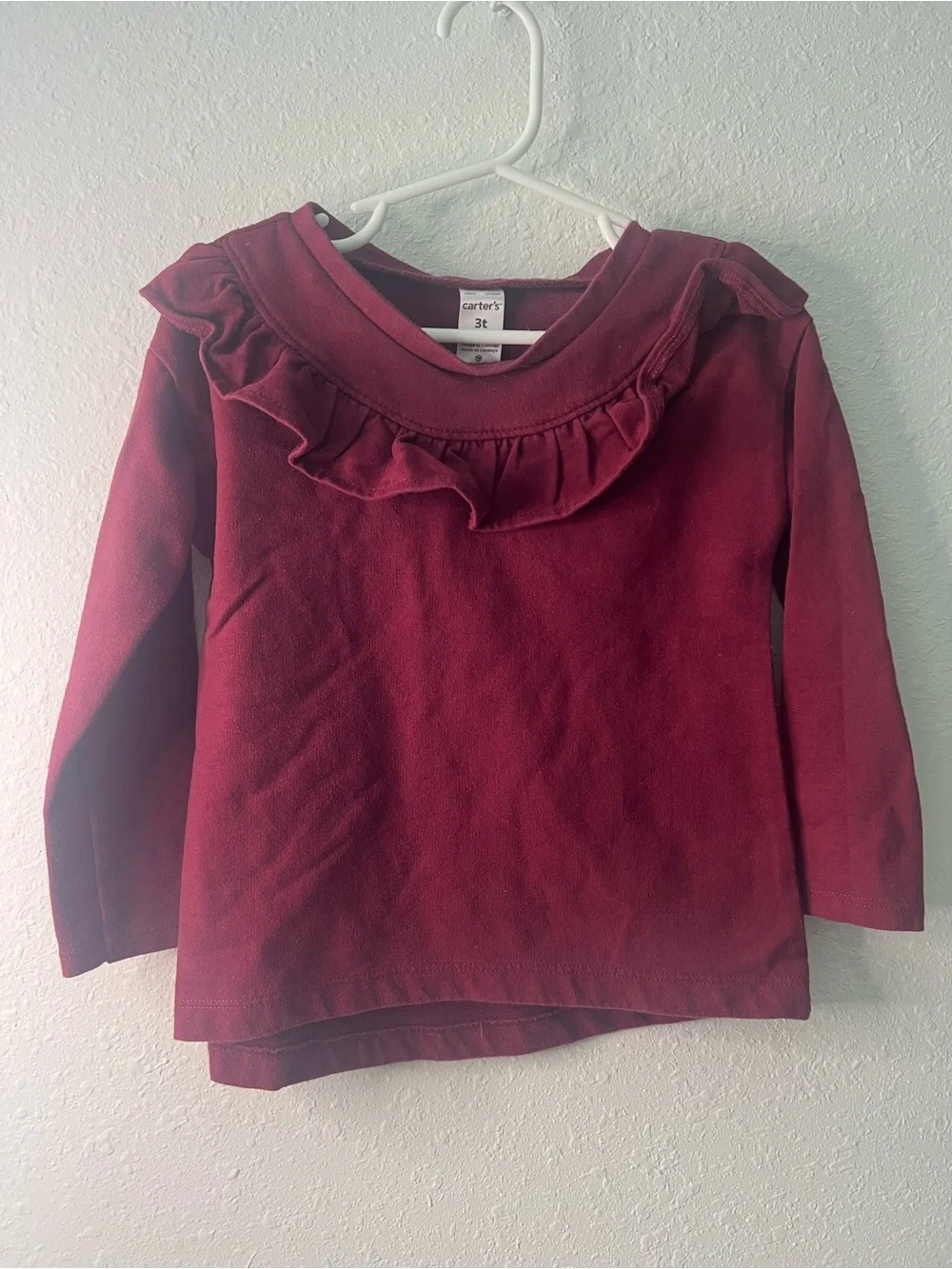 Girls Carter's 3T Long-Sleeve Ruffle Top - Burgundy